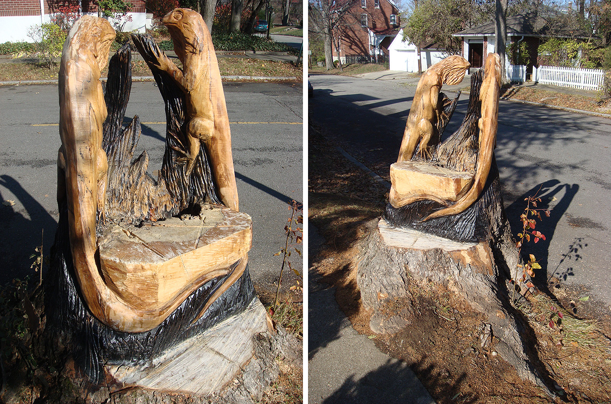 Tree Stump Carved Into a Lizard Chair