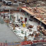 Underground parking garage beneath Main Street plaza