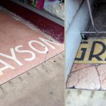 Terrazzo floor spelling 'Grayson' on Fourth Street