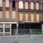 Fence installed on Main Street at the Iron Quarter site (Photo courtesy tipster)