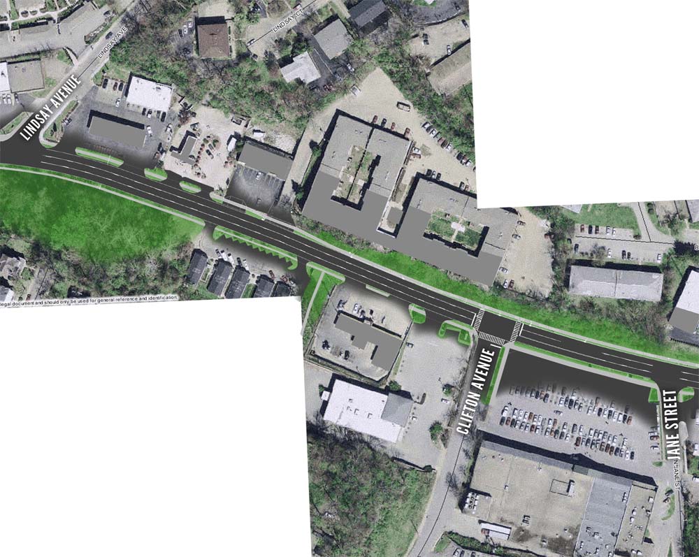 Detail of middle segment of Brownsboro Road (Metro Lou, Google, Broken Sidewalk)