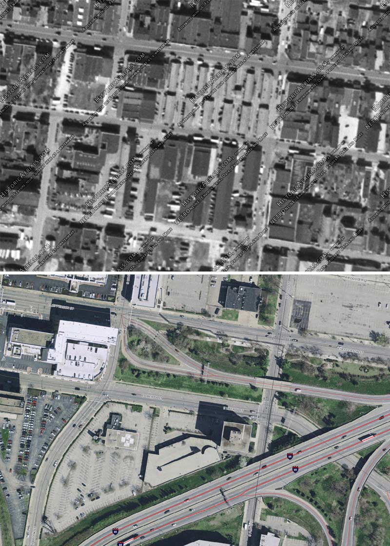 Haymarket and surroundings in 1949 and today (Historic Arterials & Lojic)
