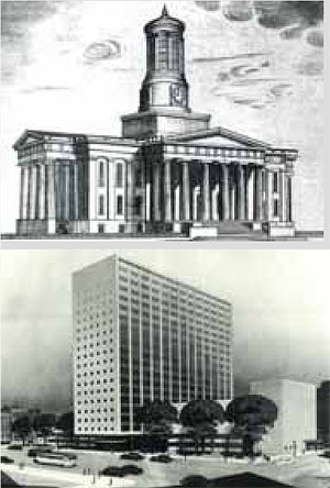 Proposed additions to the Courthouse and Stratton Hammon's proposed replacement.