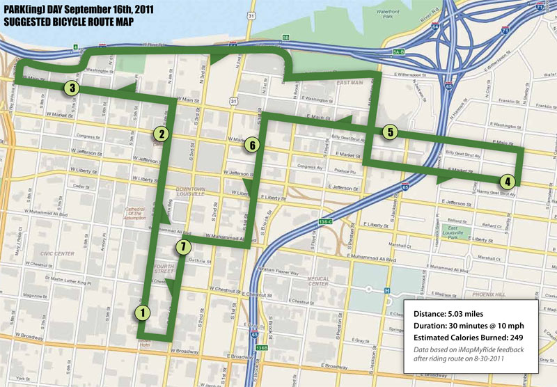 Suggested bike route connecting the PARK(ing) Day spots.