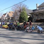 A crowd with cargo-bikes gathers for a bike move. (Courtesy Bicycling for Louisville)