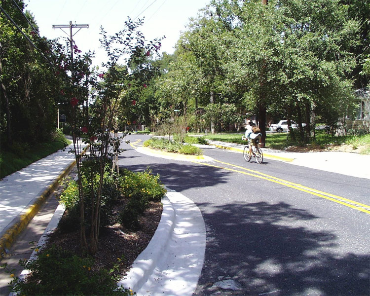 An example of chicanes from Austin, TX. (Courtesy LADOT Bike Blog)