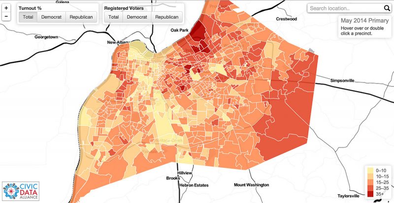 The May 2014 Primary voter turnout map. (Courtesy Civic Data Alliance)