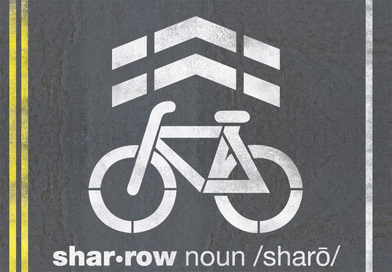 A sharrow. (Courtesy Jacksonville Bicycle Coalition)