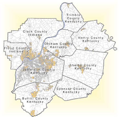 The nine-county area overseen by KIPDA. (Courtesy KIPDA)