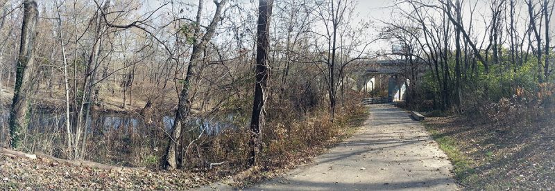 The Letterle Avenue Bike Trail runs along Beargrass Creek to the east of the Waterfront Botanical Gardens site. (Elijah McKenzie / Broken Sidewalk)