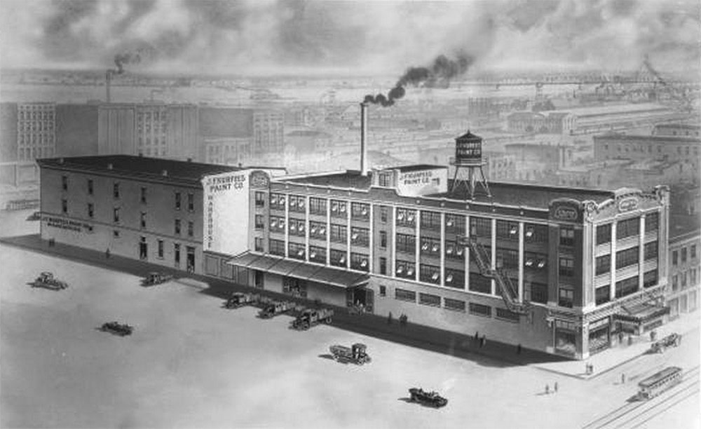 Rendering of the original Kurfees Paint building circa 1915 before it was expanded. (UL Photographic Archives – Reference)