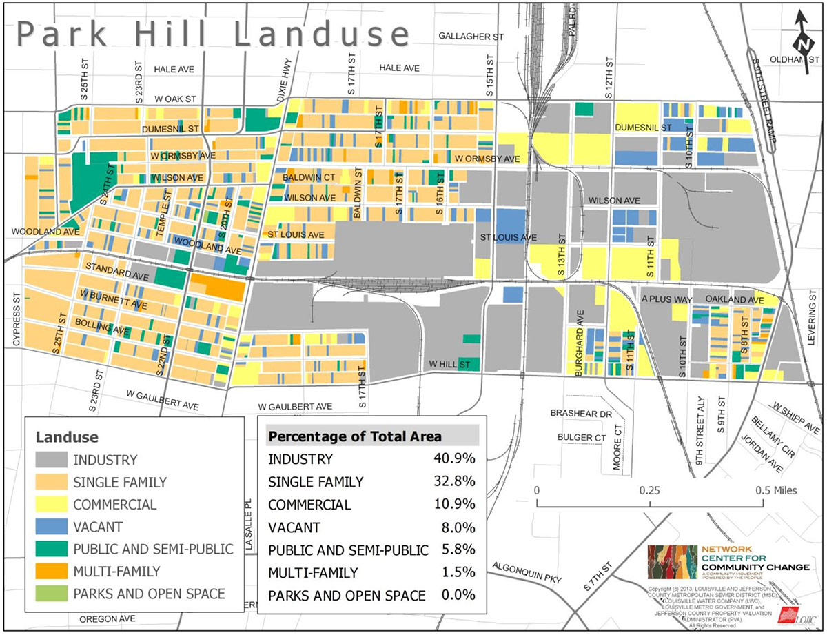 Land use map for the Park Hill neighborhood by the Network Center for Community Change.