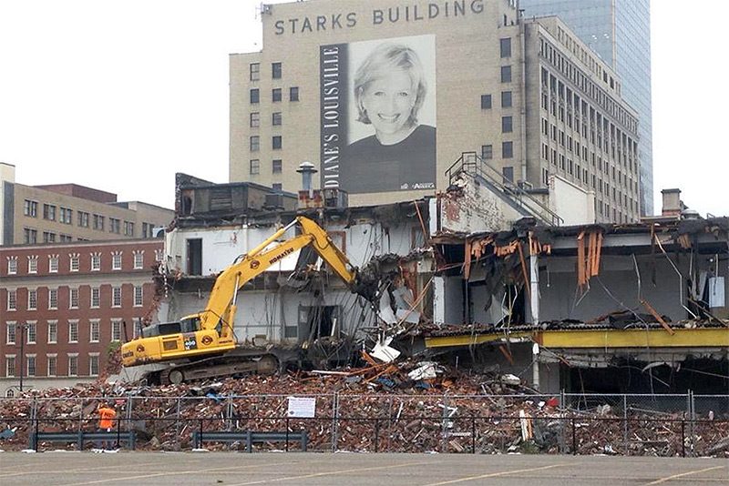 Demolition work at the Water Company Building as of Monday.