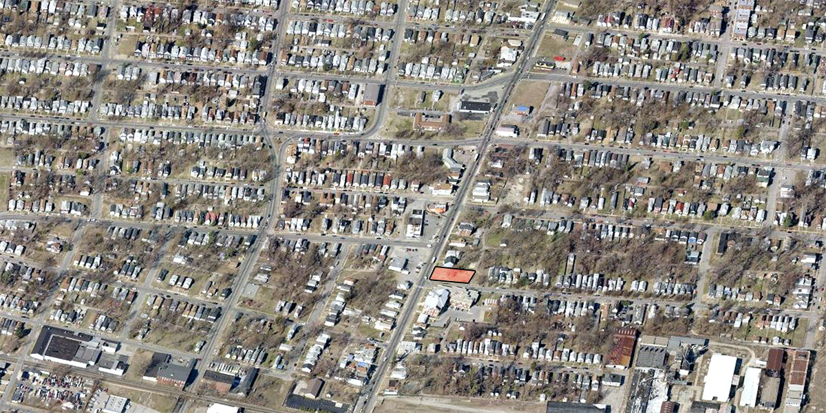 The site in red is surrounded by a dense residential neighborhood. (Courtesy Bing)