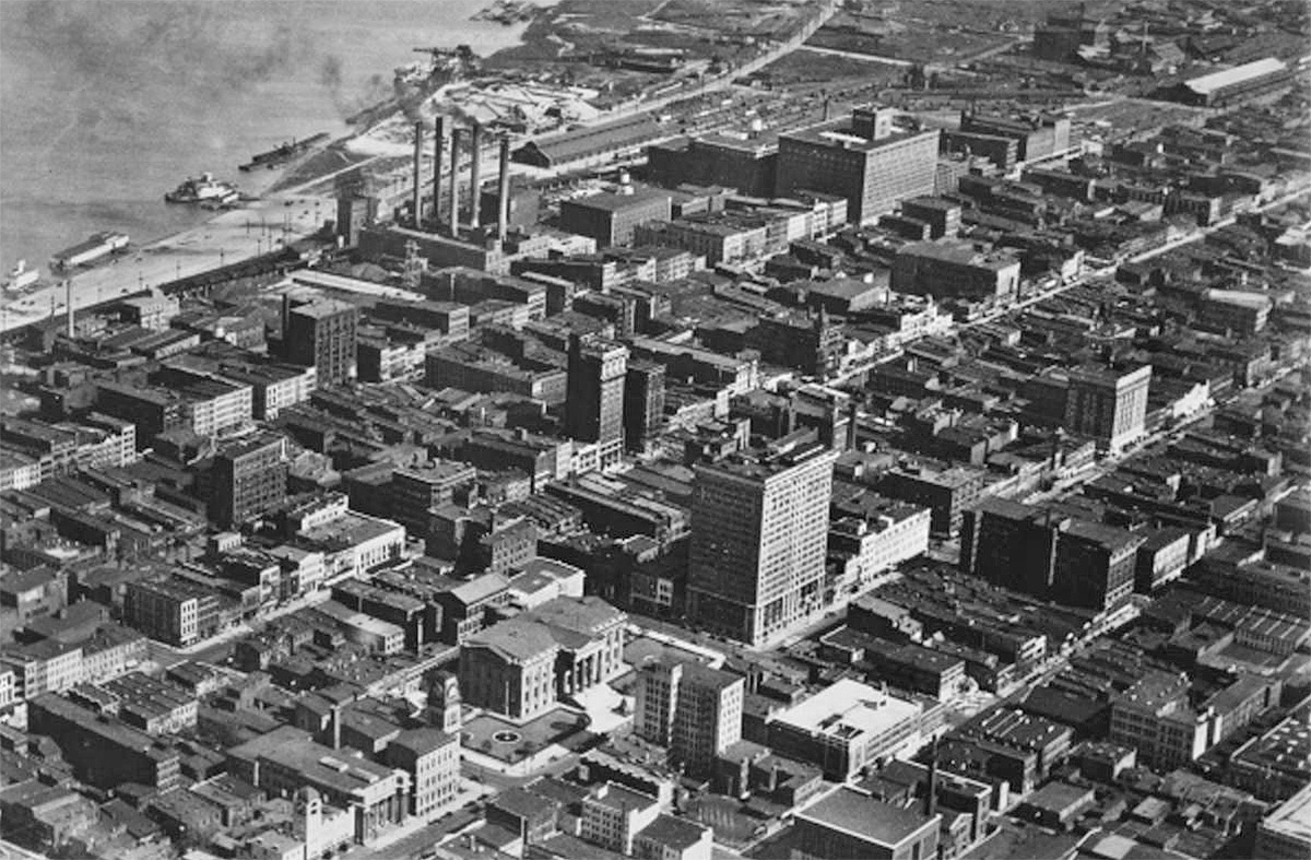 So much has changed in Downtown Louisville in the past century. The Columbia building can be seen in the upper left corner. 