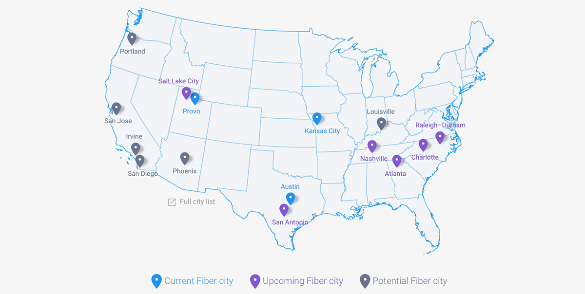 Google Fiber Cities. (Courtesy Google)