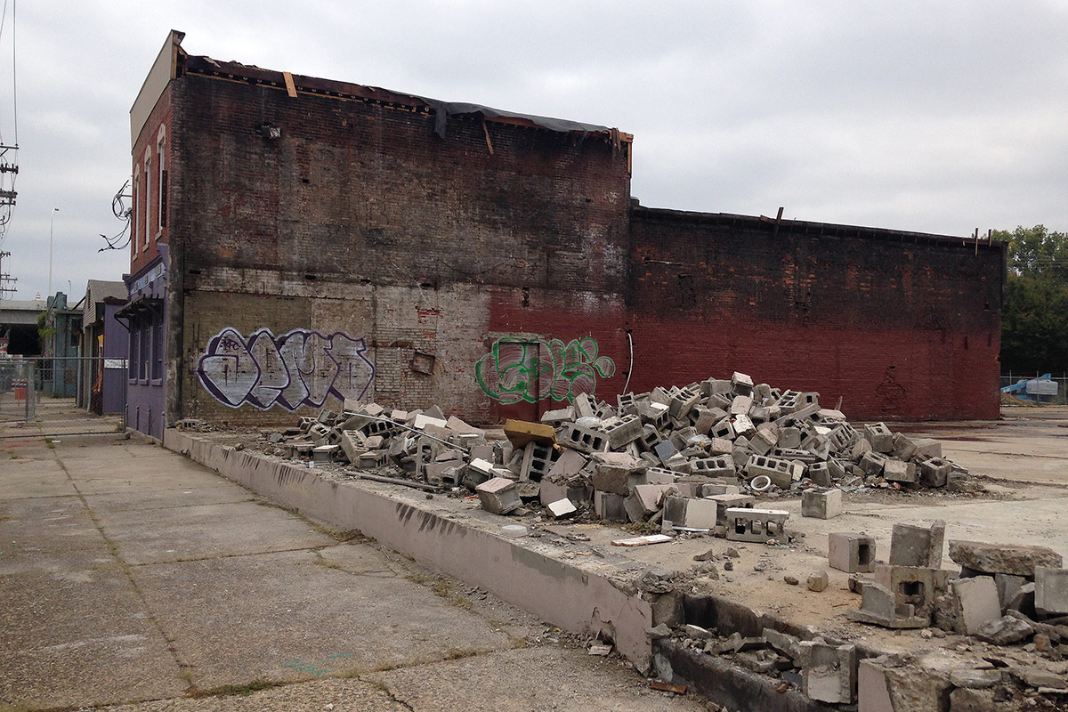Demolition at the Main & Clay site. (Branden Klayko / Broken Sidewalk)