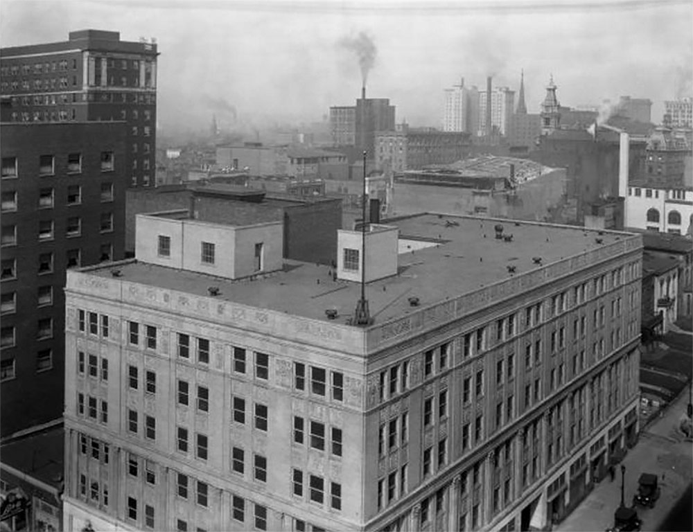 The Breslin Building in 1928 with a very different Louisville skyline in the background. (Courtesy UL Photo Archives - Reference)