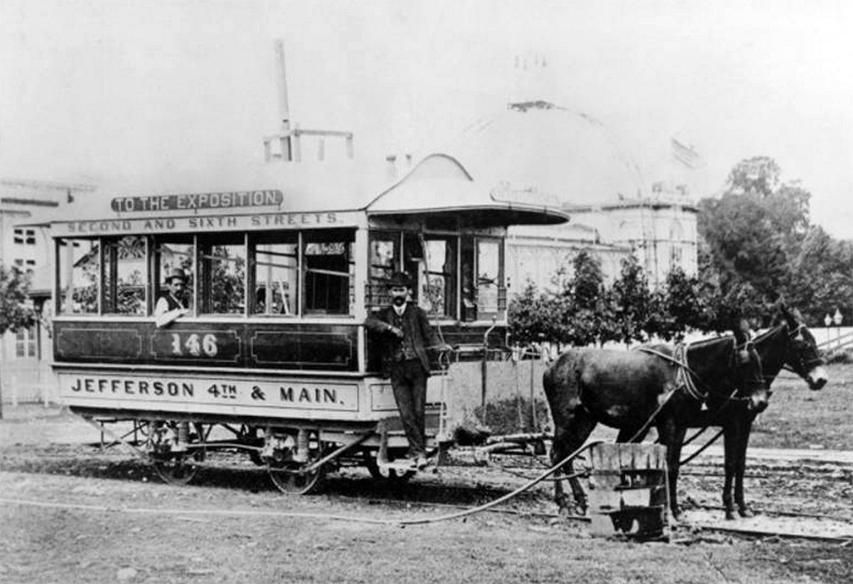 A mule-drawn streetcar at the Southern Exposition site in today's Central Park circa 1880s. (Courtesy UL Archives - Reference)