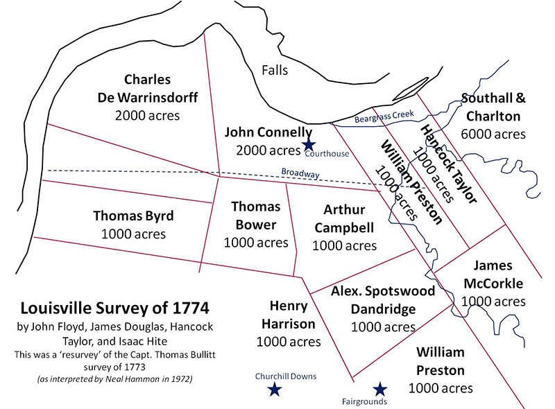 A map showing the original land grants circa 1774 that eventually shaped the city's layout.