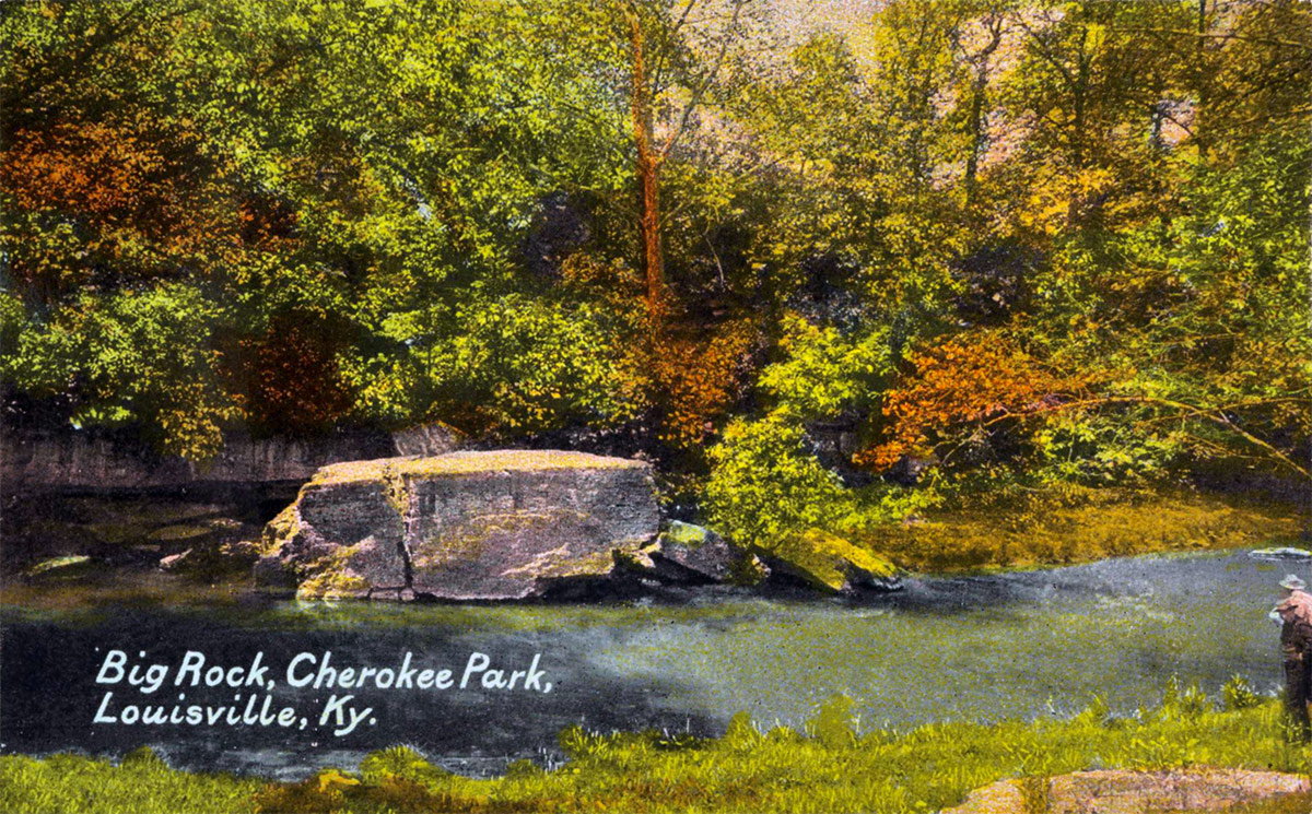 Big Rock along Beargrass Creek in Cherokee Park. (Courtesy of the National Park Service, Frederick Law Olmsted National Historic Site)