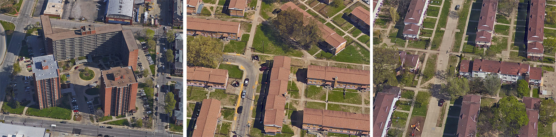 Left to right: Dosker Manor; Parkway Village; Beecher Terrace. (Courtesy Google)