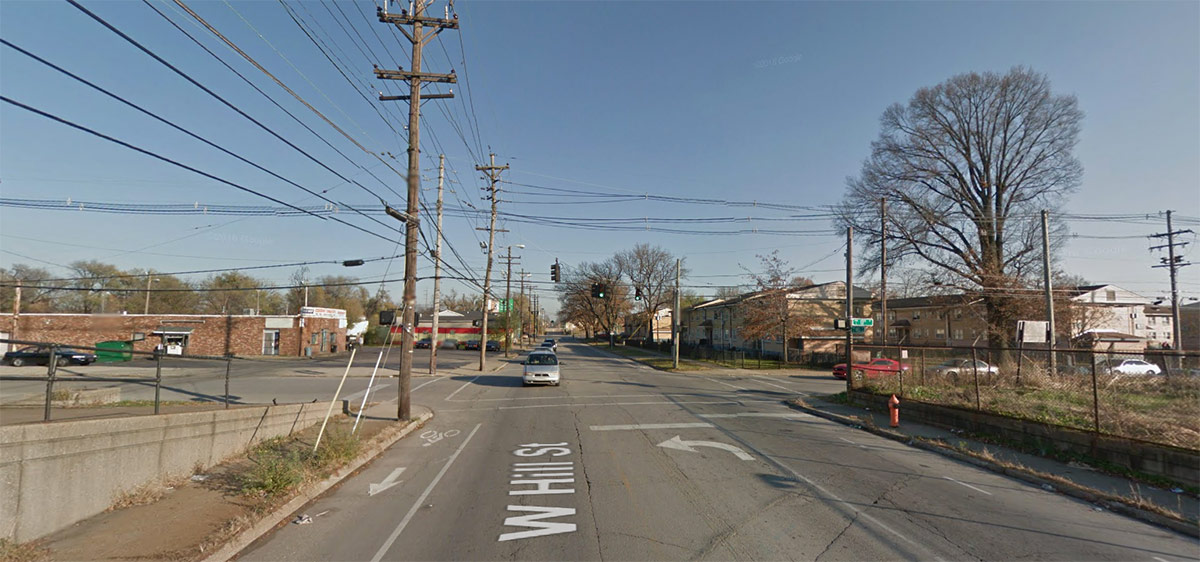 Looking east on Hill Street from 13th Street. (Courtesy Google)