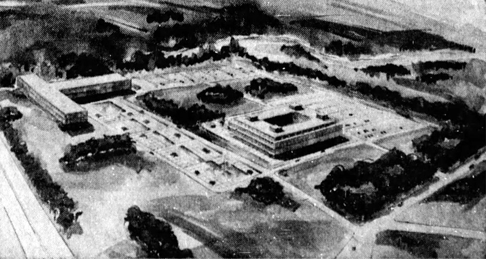 A conceptual rendering of Saarinen's complex at Newburg Road and Watterson Expressway.