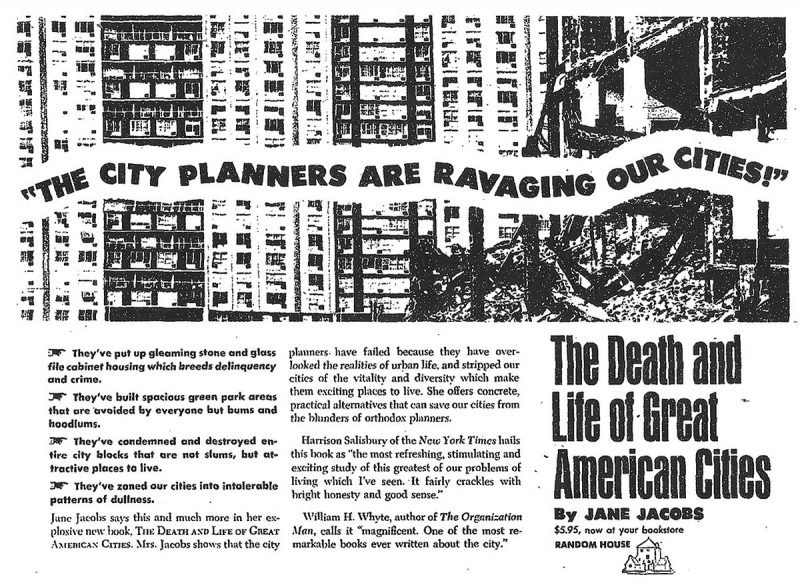 A 1961 Random House advertisement for Death & Life of Great American Cities. (pdxcityscape / Flickr)