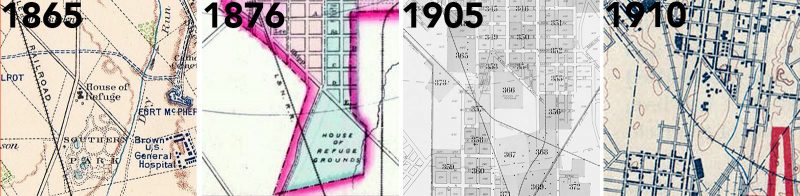 A series of maps showing how the area has changed over the decades.