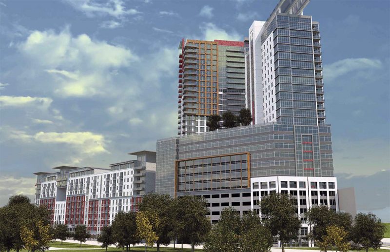 Rendering of the project as it forms a point at the intersection of Lexington and Grinstead. (Courtesy JDG / TBD+)