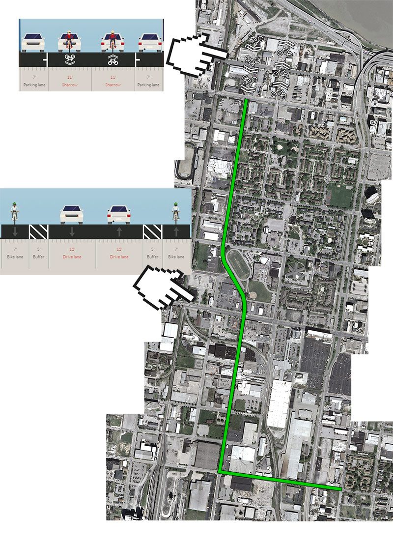 Extent and type of bike lanes. (Montage by Broken Sidewalk)