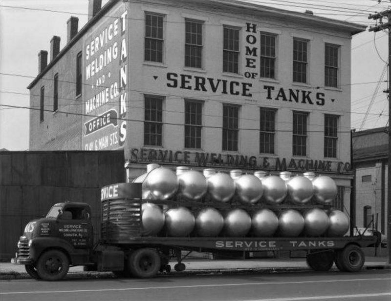 Another view of the three-story Service Tanks structure, seen here circa 1949. (Courtesy UL Photo Archives - Reference)