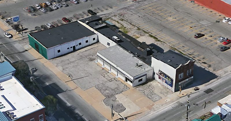 The L-shaped Puritan Uniform Rental property at Second and Breckinridge streets. (Courtesy Google)