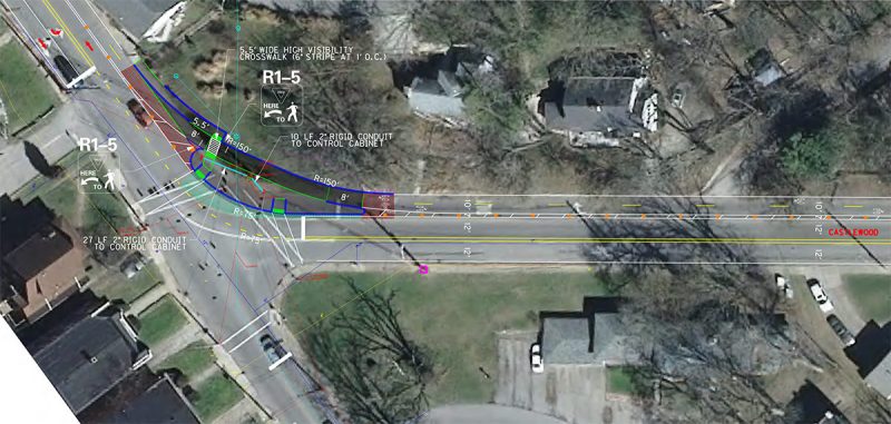 Planned bike lane at Castlewood and Barret. (Courtesy Metro Louisville)