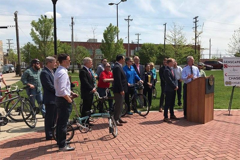 Mayor Greg Fischer speaks at the LouVelo announcement. (Courtesy Metro Louisville)