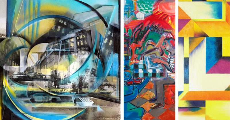 Left to right: Ashley Brossart's City; Joyce Garner's Cantaloupe; and Andrea Alonso's Inside the Box. (Courtesy Louisville Downtown Partnership)