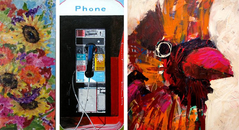 Left to right: Connie Sandusky's Full Bloom; David Walinski's Phone; and Andy Perez's Cardinal. (Courtesy Louisville Downtown Partnership)