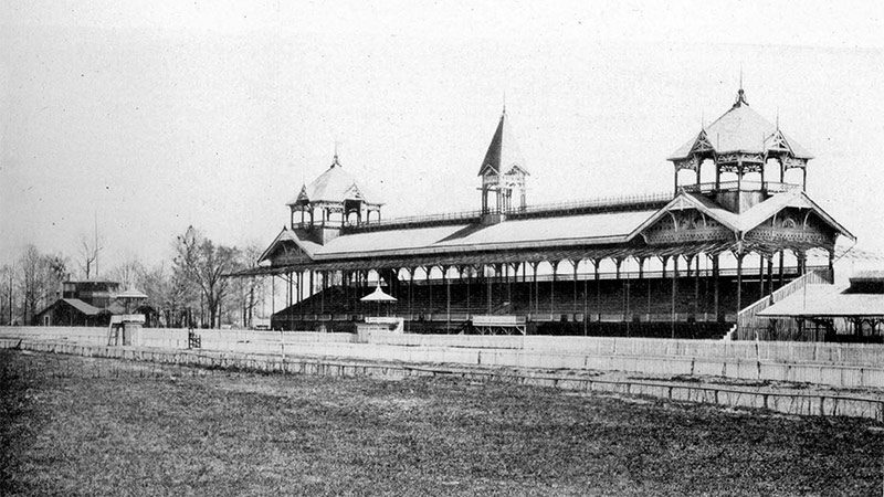 The original grandstand at Churchill Downs looks very different than today's.
