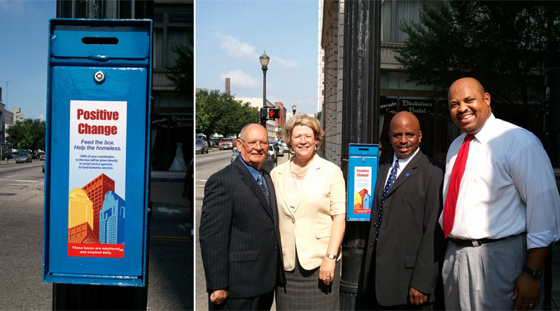 Positive Change box; Jay Davidson of Healing Place, Deb Delor of LDMD, and Councilmen Tandy and James. (Courtesy @Downtown_Lou/Twitter)