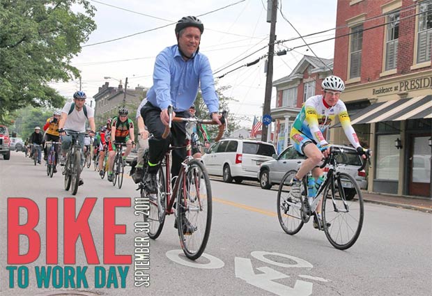 Mayor Fischer rides his bike to work in May. (Courtesy Metro Louisville)