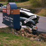 A motorist drove into the Locust Grove sign. (Courtesy Locust Grove)