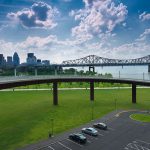 Big Four Bridge and spiral ramp from Waterfront Park. (Courtesy Waterfront Development Corporation)