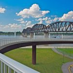 Big Four Bridge and spiral ramp from Waterfront Park. (Courtesy Waterfront Development Corporation)