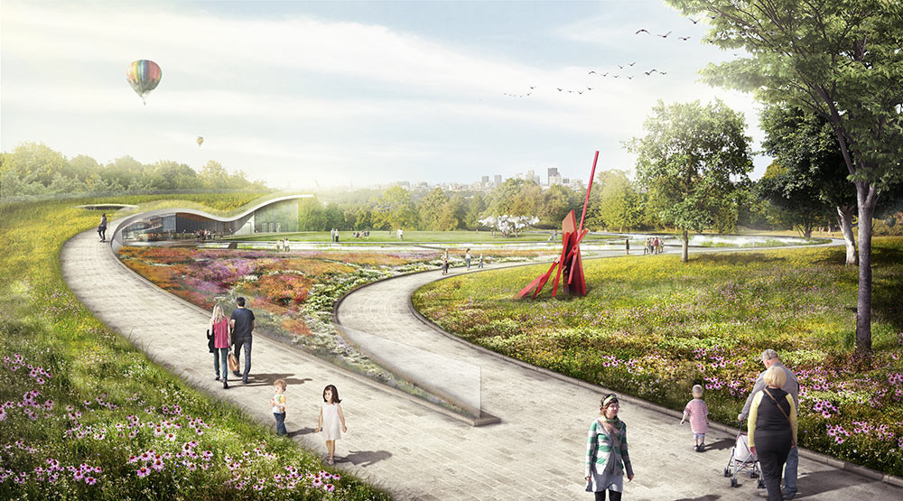 The Visitors Center at the planned Waterfront Botanical Gardens. (Courtesy Perkins + Will)