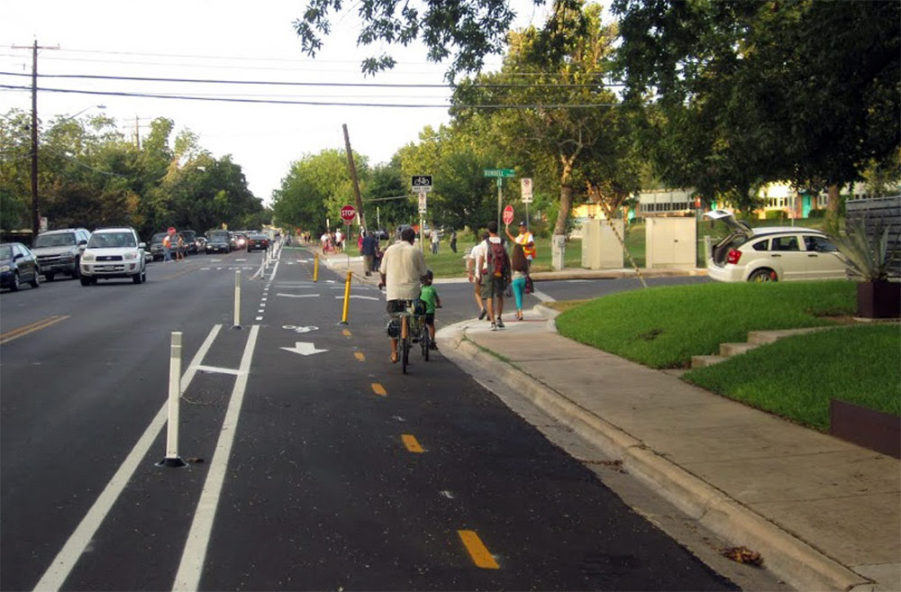 A protected bike lane in Auctin, Texas. (Courtesy City of Austin)