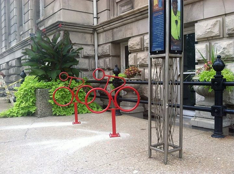 New bike racks at City Hall. (Courtesy Bike Louisville)