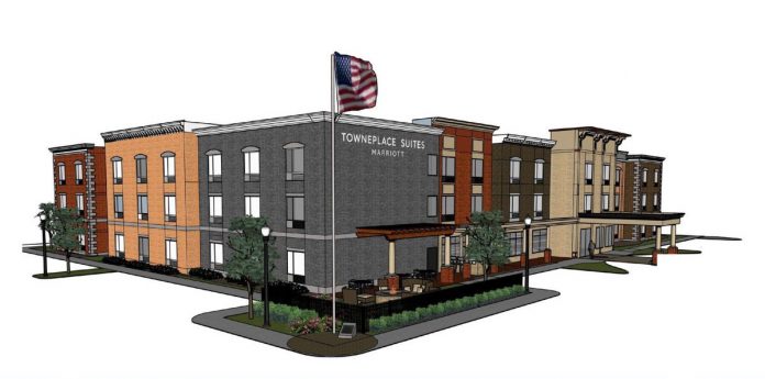 Rendering of the Jeffersonville TownPlace Suites sans retail. (Courtesy ARC / Dora Hospitality)