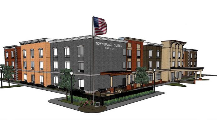 Rendering of the Jeffersonville TownPlace Suites sans retail. (Courtesy ARC / Dora Hospitality)