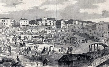 An early view of the Louisville wharf.